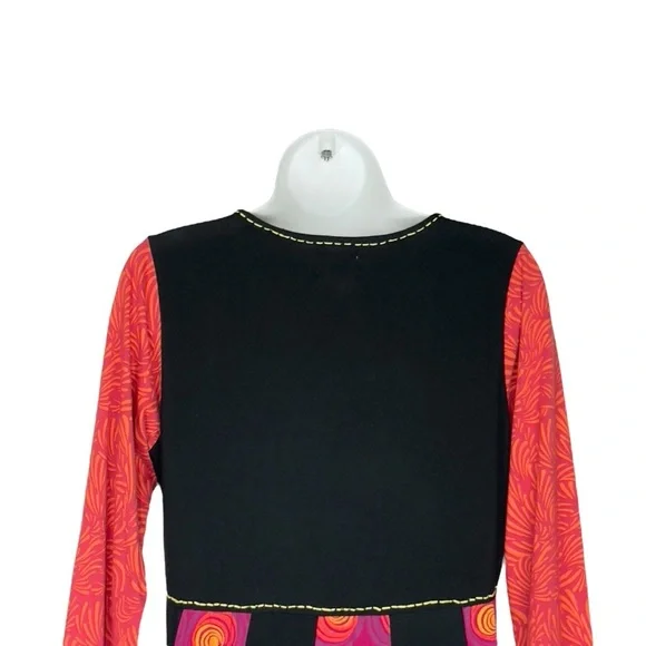 Adria Mode Bohemian Black Multicolour Organic Cotton Aline Short Dress Large - Picture 5 of 10